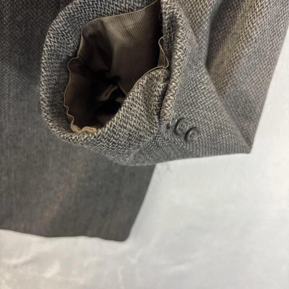 Umberto Rossi 100%‎ Lambswool Herringbone Blazer Mens 46L Gray Sport Coat Jacket